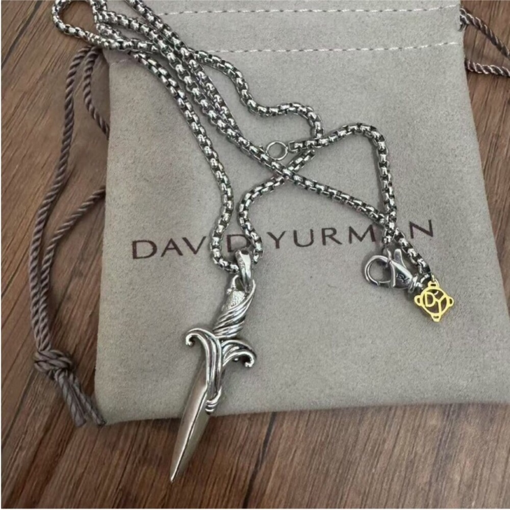 David Yurman Sterling Silver Dagger Pendant Necklace with Black Accents - Picture 3 of 6